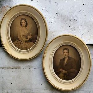 Vintage Watercolor Portraits Victorian Couple Man and Woman Framed Prints